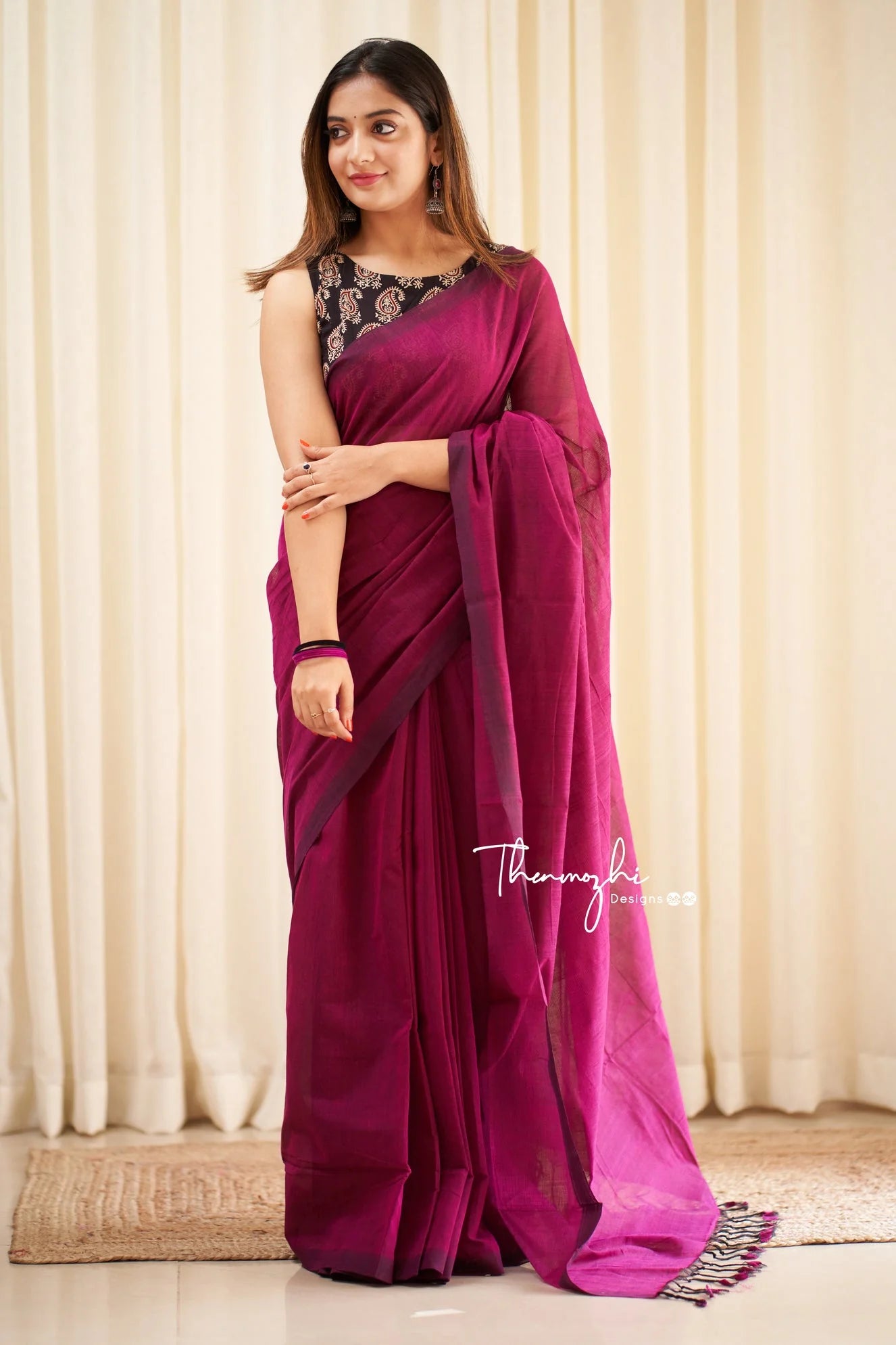 Magic - Pink Mangalagiri Plain Cotton Saree 09