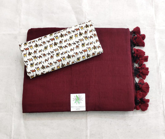 ATTRACTIVE MAROON,WHITE COLOUR TRADITIONAL LOOKING CHANDERI COTTON SAREE