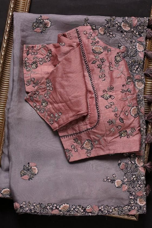 Multi Colour Rangoli Silk Embroidery Work Saree With Blouse
