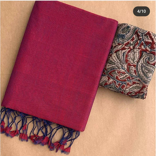 Demanding Dark Pink Colour Traditional Looking Chanderi Cotton Saree