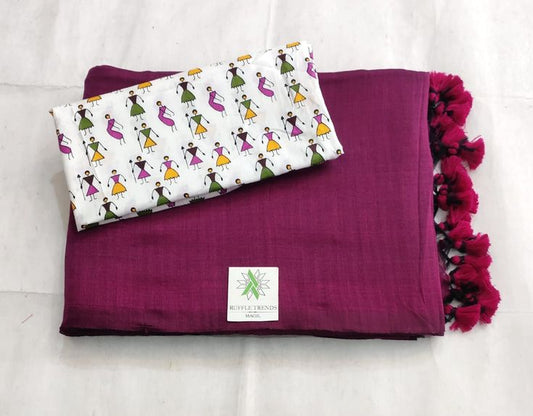 ATTRACTIVE DARK PINK,WHITE COLOUR TRADITIONAL LOOKING CHANDERI COTTON SAREE