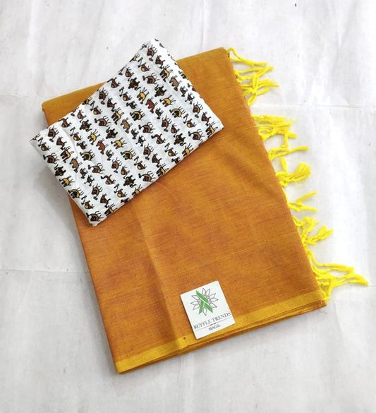 ATTRACTIVE YELLOW,WHITE COLOUR TRADITIONAL LOOKING CHANDERI COTTON SAREE