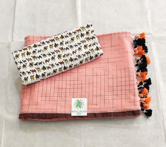 BABY PINK,WHITE COLOUR TRADITIONAL LOOKING CHANDERI COTTON SAREE