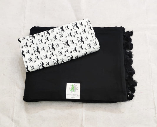 BLACK. WHITE  COLOUR TRADITIONAL LOOKING CHANDERI COTTON SAREE