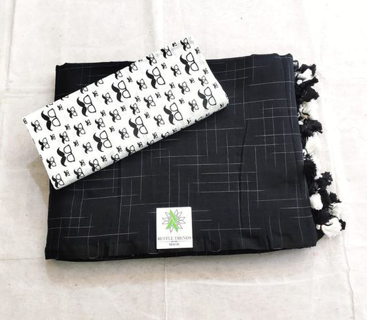 BLACK. WHITE.  COLOUR TRADITIONAL LOOKING CHANDERI COTTON SAREE