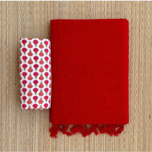 RED COLOUR TRADITIONAL LOOKING CHANDERI COTTON SAREE