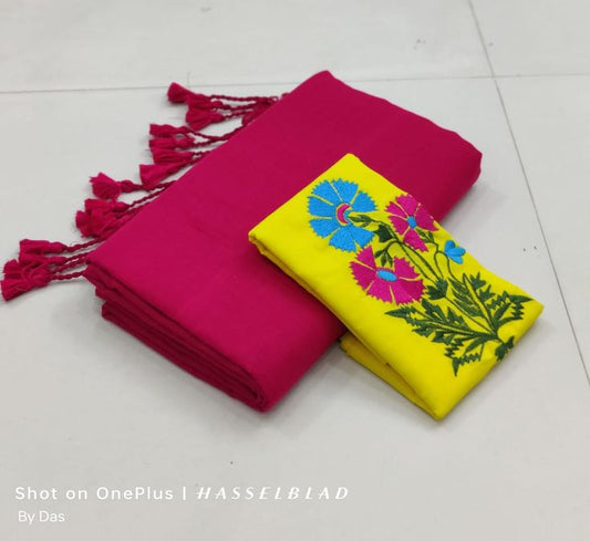Looking Magenta Pink Cotton Soft Silk Saree