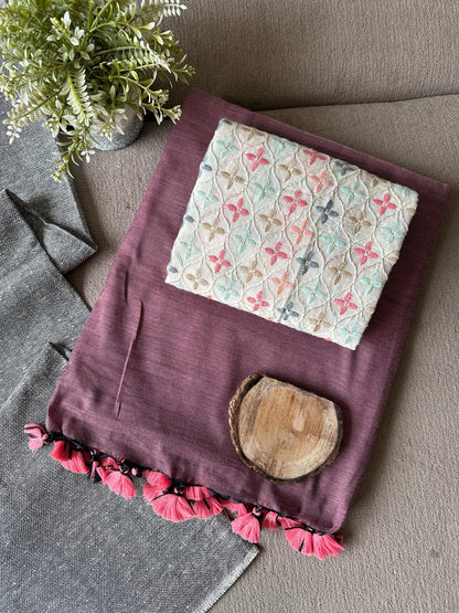 PURPLE COLOUR TRADITIONAL LOOKING KHADI COTTON SAREE