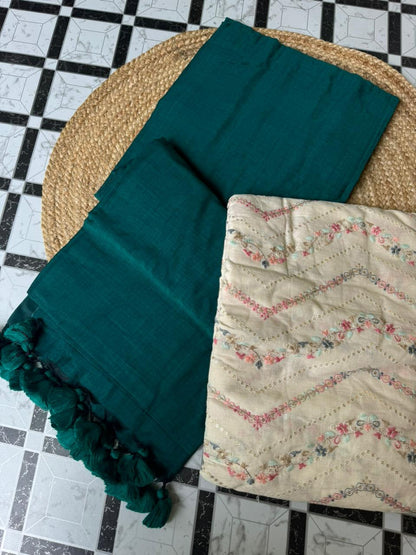 GREEN COLOUR TRADITIONAL LOOKING KHADI COTTON SAREE