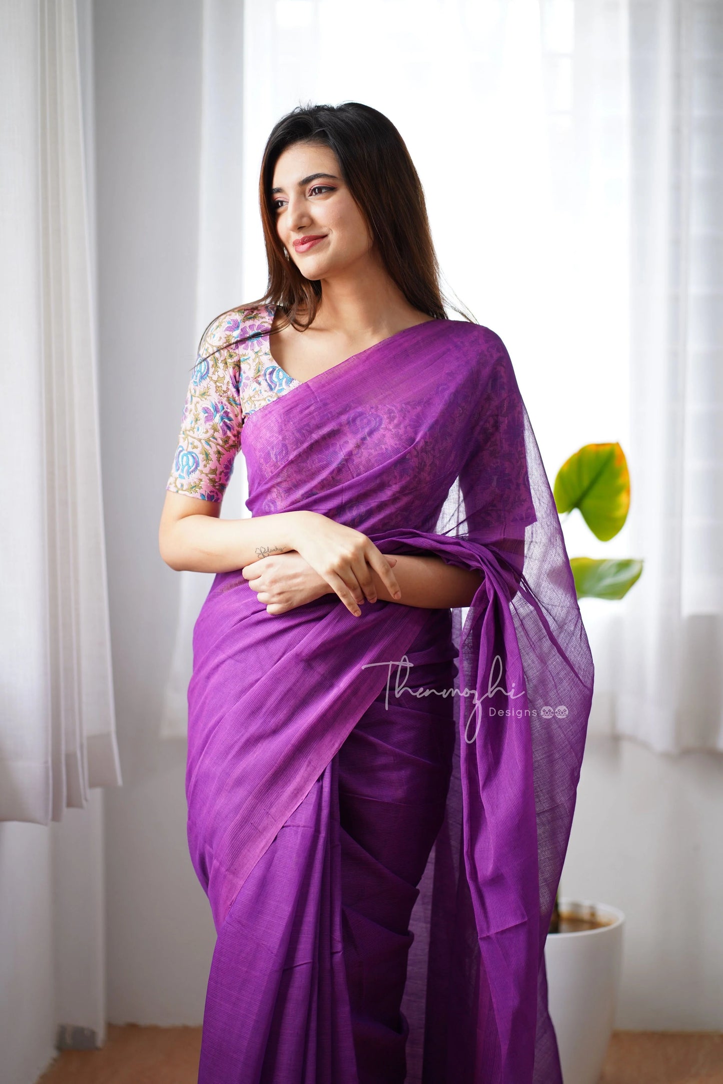 Salvia - Purple Mangalagiri Plain Cotton Saree 12