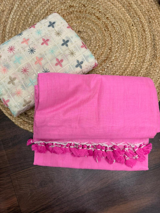 PINK COLOUR TRADITIONAL LOOKING KHADI COTTON SAREE