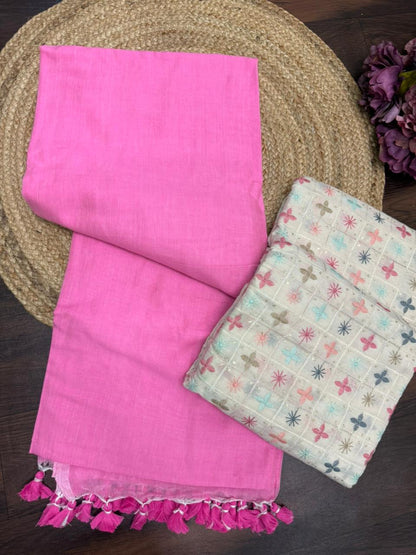 PINK COLOUR TRADITIONAL LOOKING KHADI COTTON SAREE