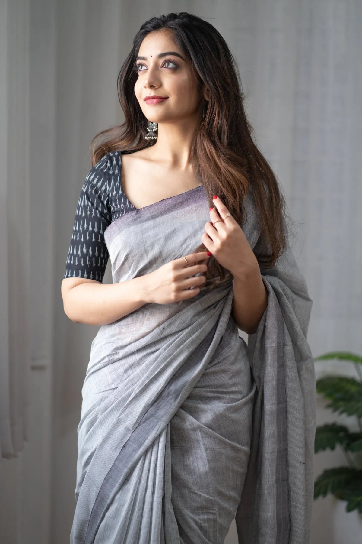 Grey Buttercream - Grey Mangalagiri Plain Cotton Saree 13
