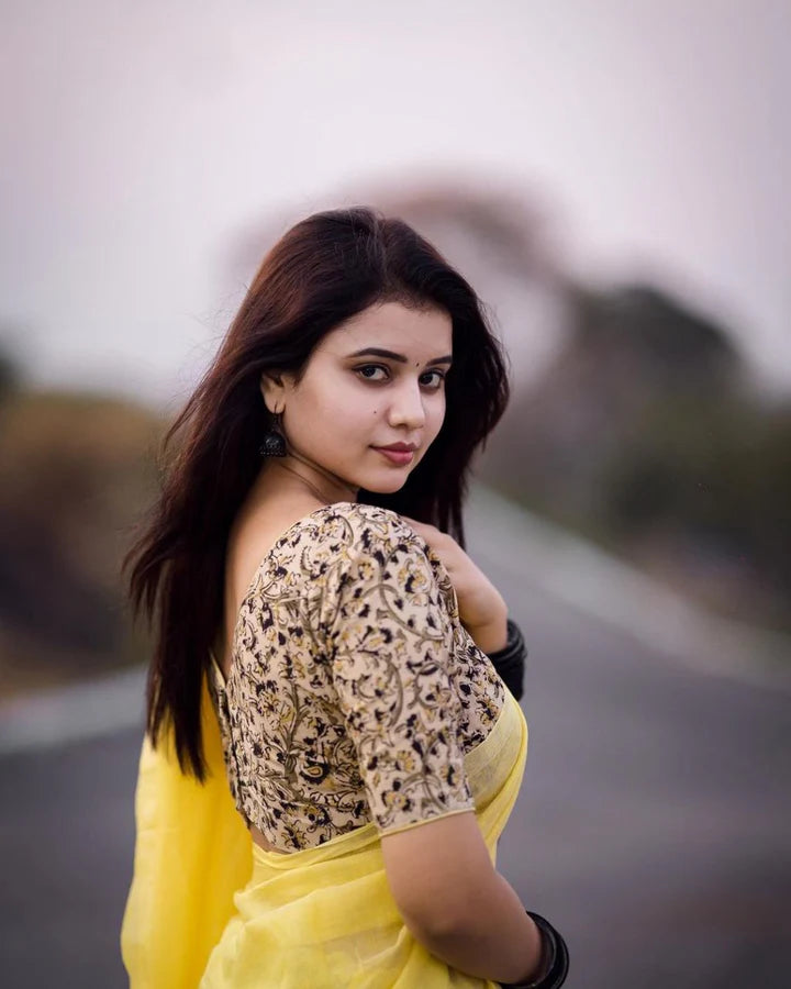 Light Yellow  Mangalagiri Plain Cotton Saree 17