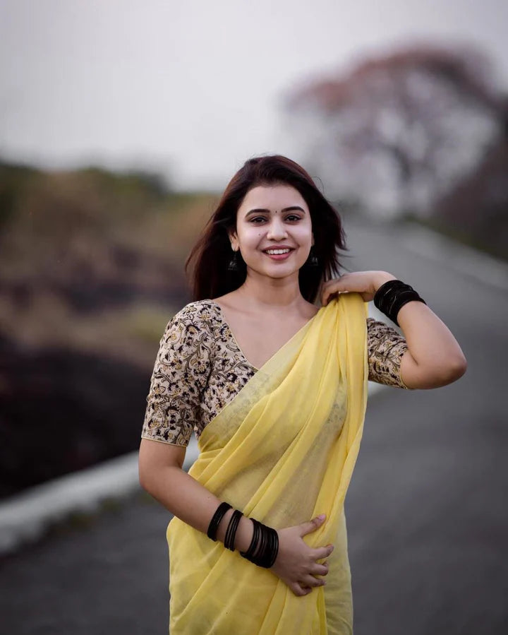 Light Yellow  Mangalagiri Plain Cotton Saree 17