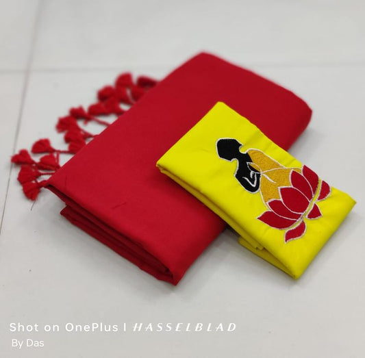 Looking Ruby Red Cotton Soft Silk Saree