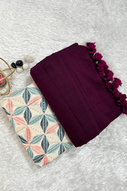 Purple Khadi Saree with designer Blouse