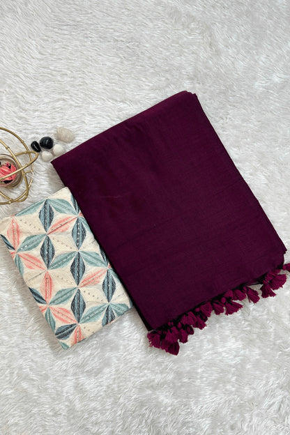 Purple Khadi Saree with designer Blouse