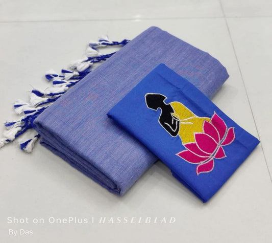 Looking Violet Blue Cotton Soft Silk Saree