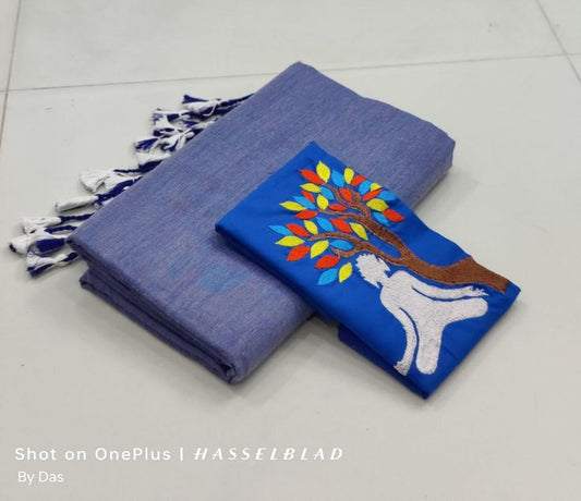 Looking Violet Blue Cotton Soft Silk Saree