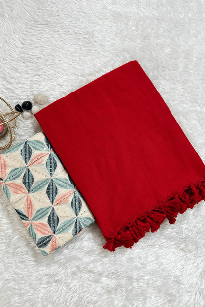 Red Khadi Saree with designer Work Blouse