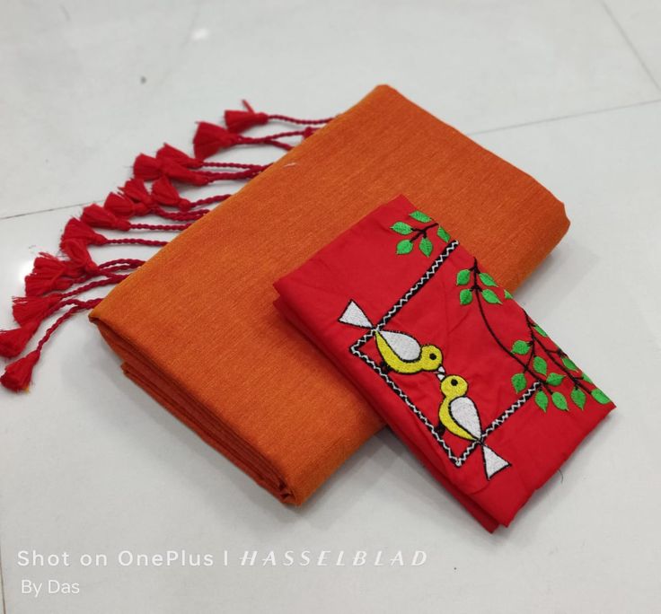 Looking Fire Orange Cotton Soft Silk Saree