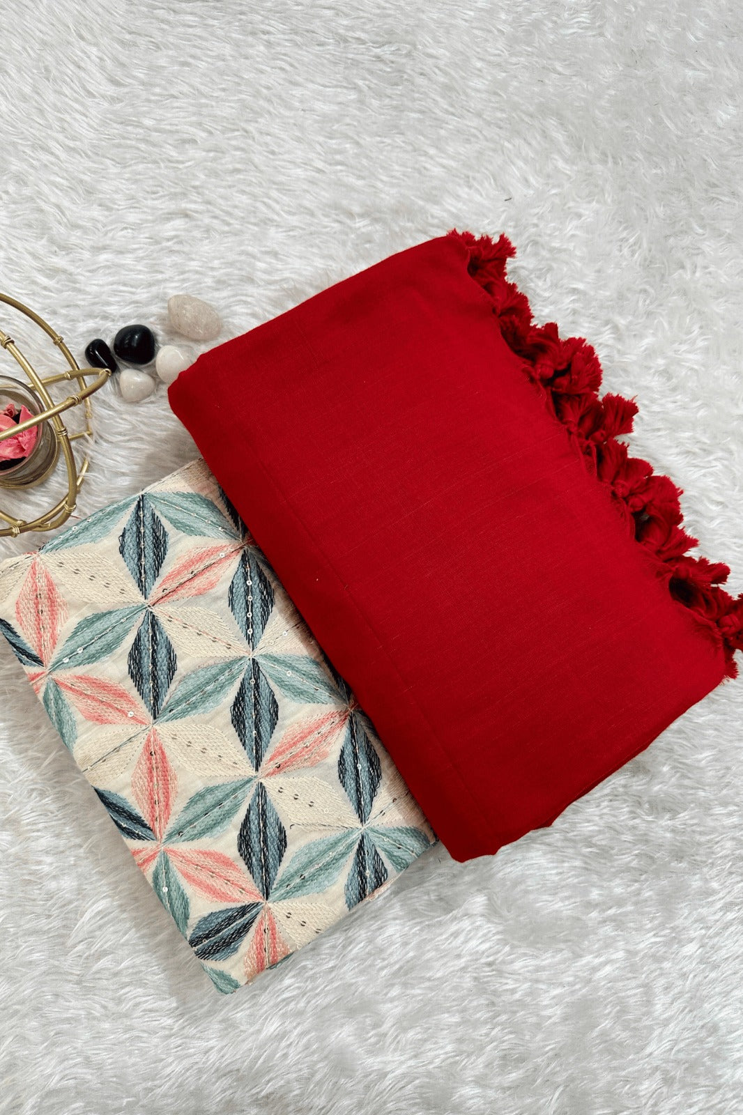 Red Khadi Saree with designer Work Blouse