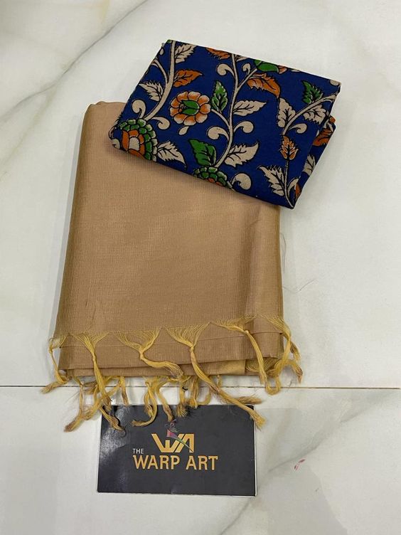 Tan Colours Beautiful Row Silk Plain Saree With Print Blouse 1