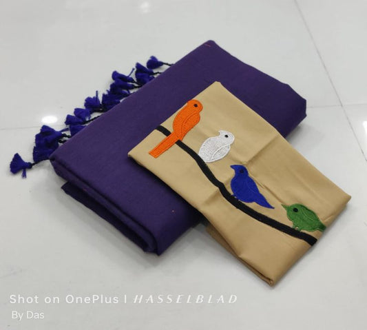 Looking Indigo Blue Cotton Soft Silk Saree