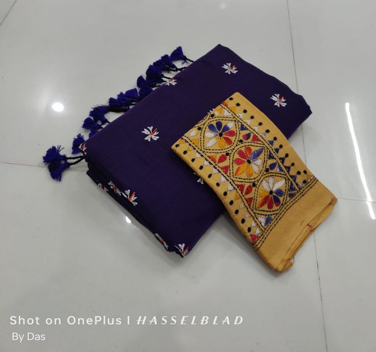 Looking Indigo blue Cotton Soft Silk Saree