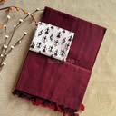 MAROON HANDLOOM COTTON SAREE WITH DOLL PRINT BLOUSE