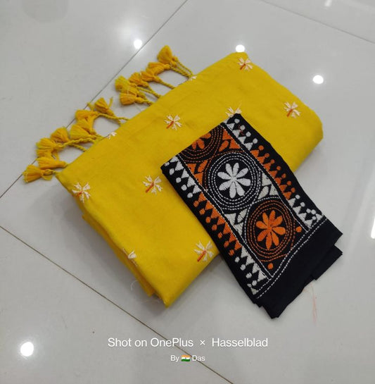 Looking Light Yellow Cotton Soft Silk Saree