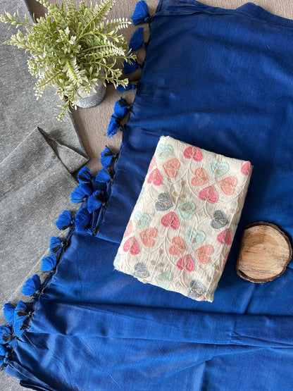 BLUE COLOUR TRADITIONAL LOOKING KHADI COTTON SAREE