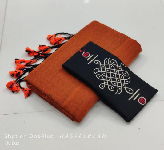 Looking Ochre Orange Cotton Soft Silk Saree