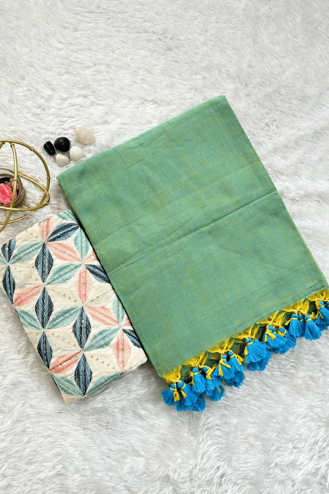 Pistachio Green Khadi Saree with designer Blouse