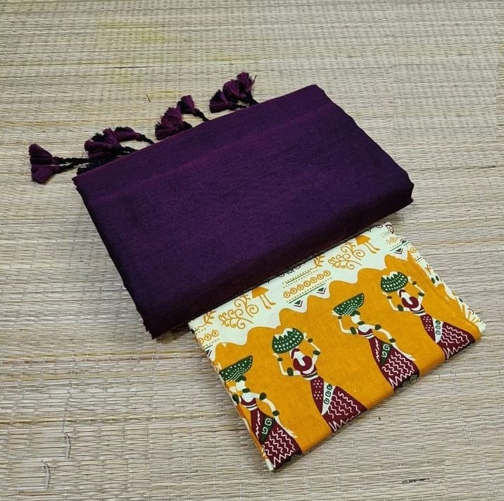 purple colour Traditional Looking Chanderi Cotton Saree