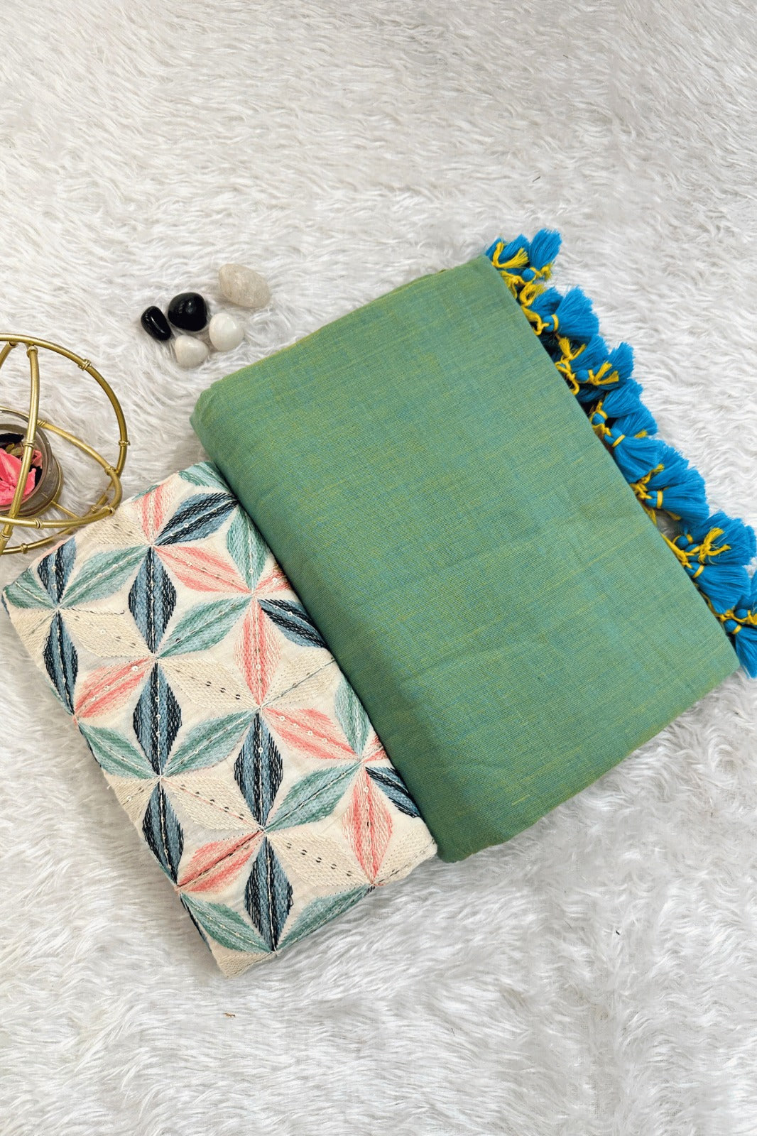 Pistachio Green Khadi Saree with designer Blouse