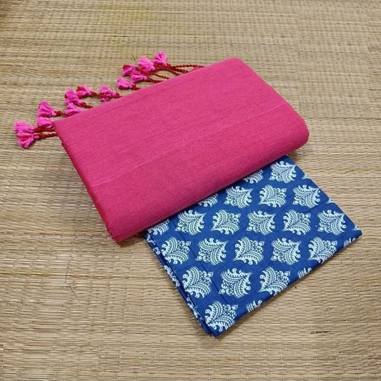 pink colour Traditional Looking Chanderi Cotton Saree