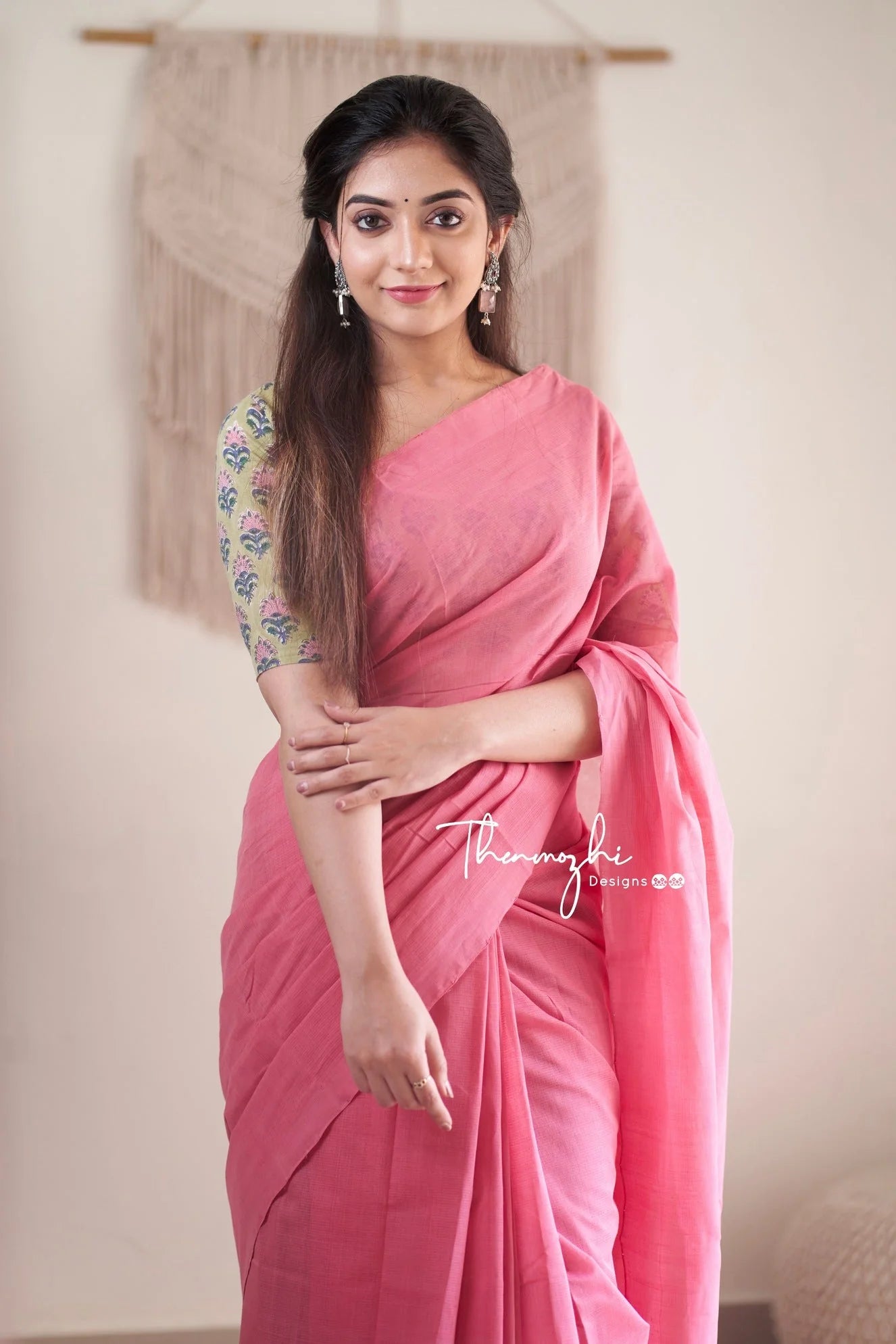 Bubblegum - Pink Mangalagiri Plain Cotton Saree 08