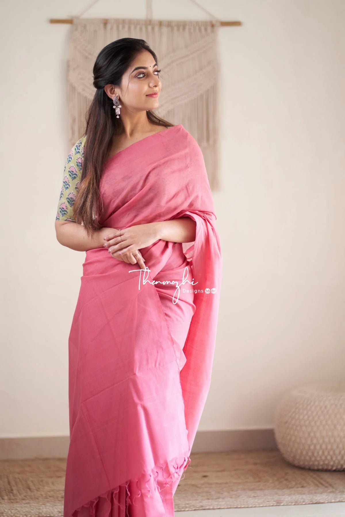Bubblegum - Pink Mangalagiri Plain Cotton Saree 08