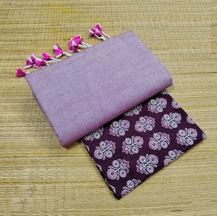 lavender colour Traditional Looking Chanderi Cotton Saree