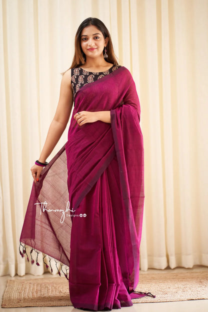 Magic - Pink Mangalagiri Plain Cotton Saree 09