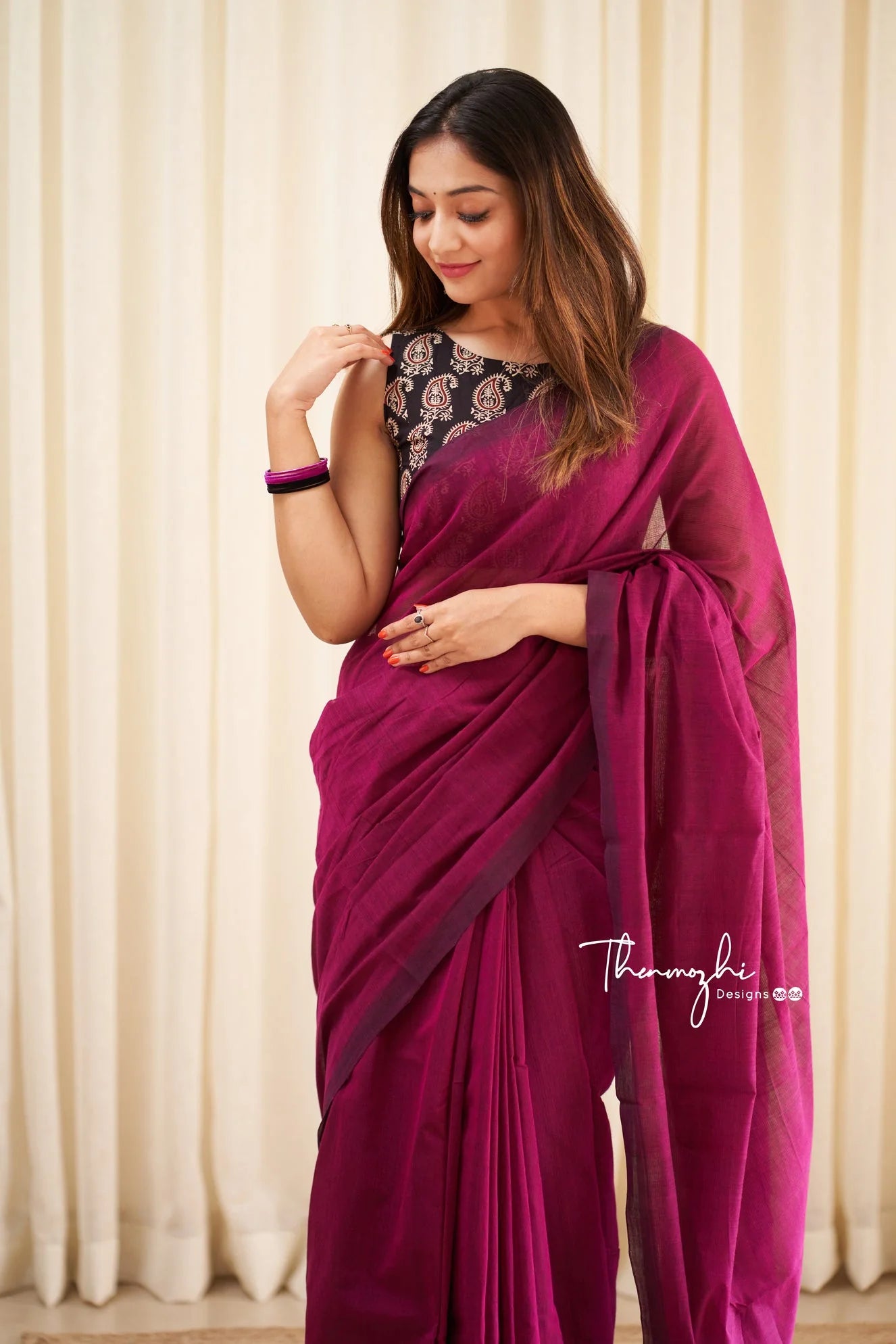 Magic - Pink Mangalagiri Plain Cotton Saree 09