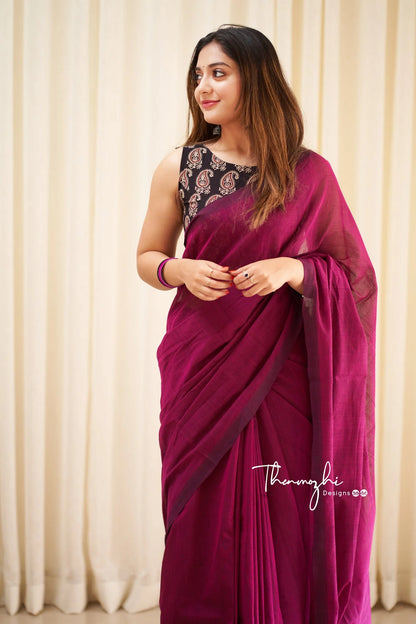 Magic - Pink Mangalagiri Plain Cotton Saree 09