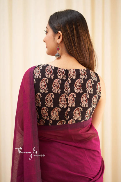 Magic - Pink Mangalagiri Plain Cotton Saree 09
