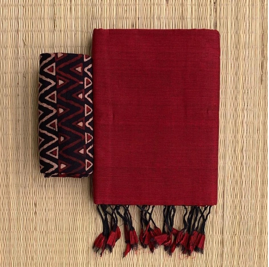 Maroon Colour Chanderi Saree With Digital Printed Blouse