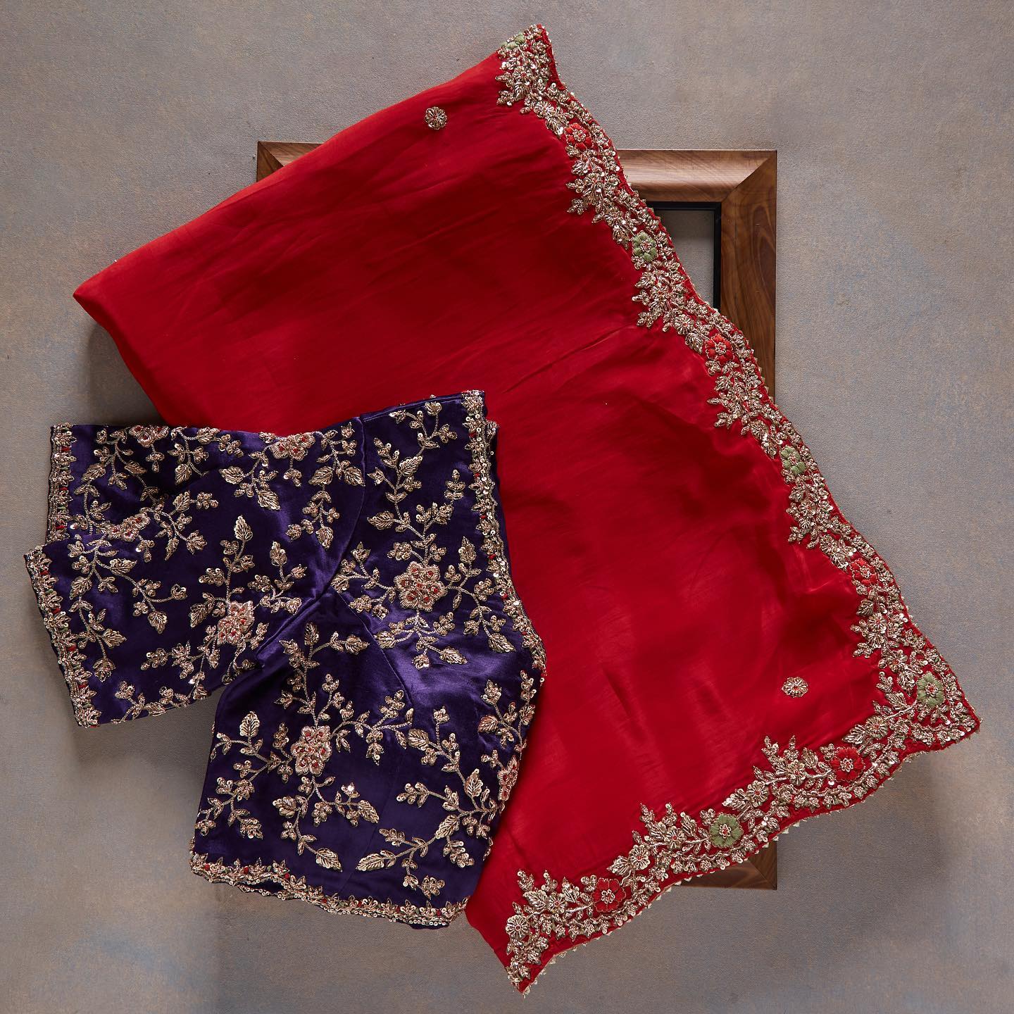 Red Colour Embroidery Bridal Wear Designer Saree With Heavy Blouse