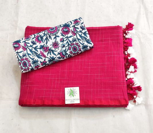 PINK.  COLOUR TRADITIONAL LOOKING CHANDERI COTTON SAREE